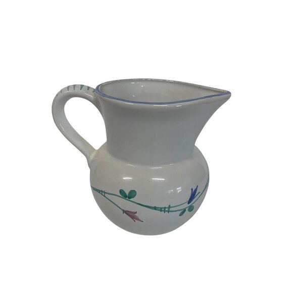 Savoir Vivre Portofino Italy Jug Pitcher Vase 7" Floral White Blue Pottery - Picture 5 of 9